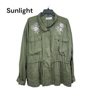Time And Tru Women Size XXL (20) Embroidered Long Sleeve- Green Utility Jacket